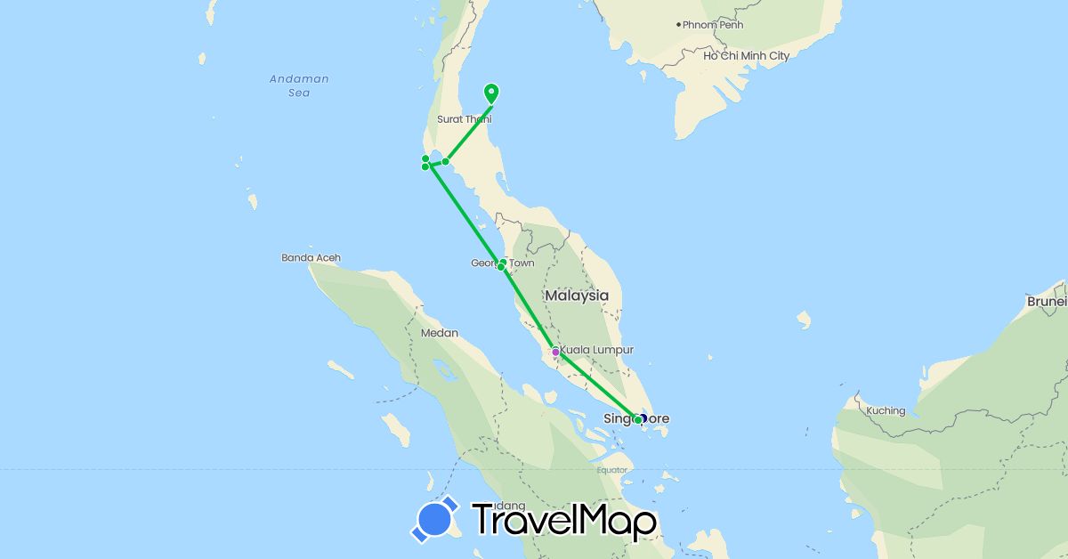 TravelMap itinerary: driving, bus, train in Malaysia, Singapore, Thailand (Asia)